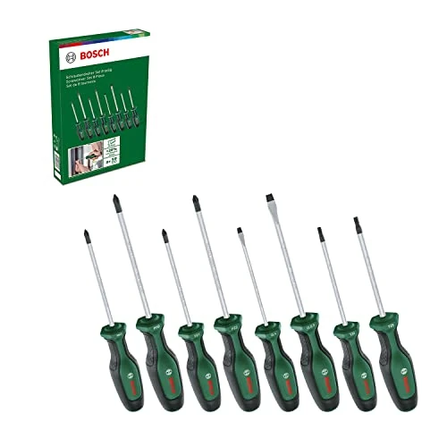 Bosch Home and Garden Set di Cacciaviti da 8 Pezzi, Cacciaviti, Acciaio S2, Rivestimento Softgrip, Punta Magnetica, Set misto da 8 pezzi