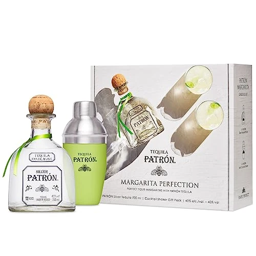 PATRÓN Silver Premium Tequila and Cocktail Shaker with Gift Box, 40% ABV, 70cl, Made from the Finest 100% Weber Blue Agave, Handcrafted in Small Batches in Mexico, 700ml