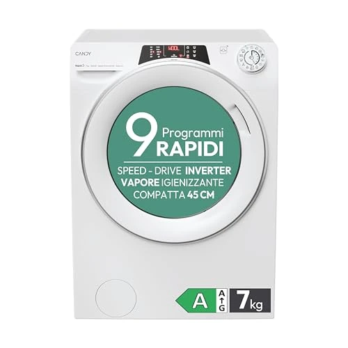 Candy Rapidó RO4 1274DWMT/1-S Washing Machine, 7 kg, 1200 RPM, Wi-Fi + BLE, Delayed Descent, KG Detector, Class A, 60 x 45 x 85 cm, White