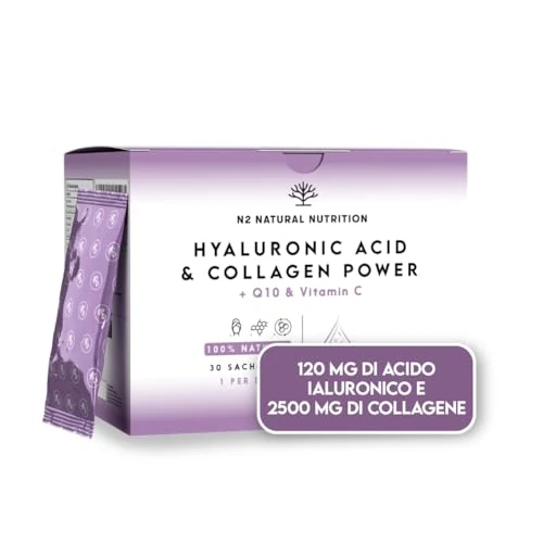 Offerta a tempo: Collagene Marino con Acido Ialuronico, Vitamina C e Coenzima q10. Gusto Mirtillo. Riduce le rughe del viso, idrata e ringiovanisce la pelle. Alto dossagio. 100% Natural. N2 Natural Nutrition - 30% da 31.14 € a 21.95 €