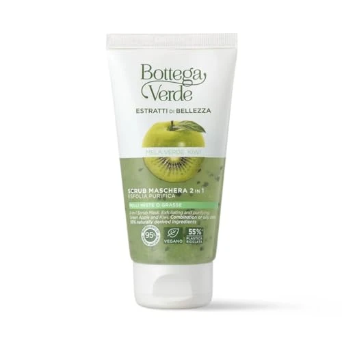 Offerta a tempo: Bottega Verde - Estratti di Bellezza, Scrub e Maschera 2 in 1, 75 ml, con Succo di Mela Verde e Kiwi, Esfolia e Purifica, Per Pelli Miste o Grasse - 50% da 11.99 € a 5.99 €