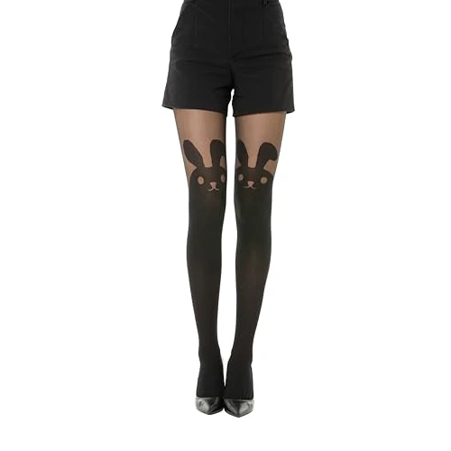 Limitiertes Angebot: Gi&Gi Damen Strumpfhosen mit Herz-Muster, Schwarz, Transparente Nylonstrumpfhose, Mock Over-Knee Design, Elegante (DE/NL/SE/PL, Alphanumerisch, S, M, Regular, Regular, schwarz mit Hasen-Design) von 11.99 EUR auf 11.99 EUR (Spare 0%)