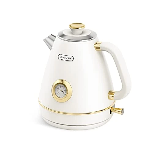 Offerta a tempo: Hazel Quinn Bollitore Elettrico Retrò 1,7 L, Inox, Bianco Perla | Bollitura Rapida 2200 W, Interno in Acciaio Inox, Senza BPA, Base 360°, Autospegnimento, Protezione dal Funzionamento a Secco - 0.00% da 60.99 € a 60.99 €
