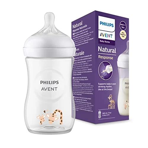 Philips Avent Bottle Natural with Responsive Dummy 260 ml Giraffe Decoration, 1 Piece (Model SCY903/66)