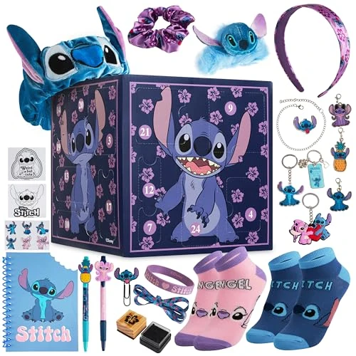 Begrenztes Angebot: Disney Stitch Adventskalender 2025 Kinder Jugendliche Weihnachtskalender mit 24 Überraschungen Schreibwaren oder Haarschmuck Mädchen Geschenk Idee (Lila Stitch Würfel) von 59.00 EUR auf 35.99 EUR (Rabatt 39%)