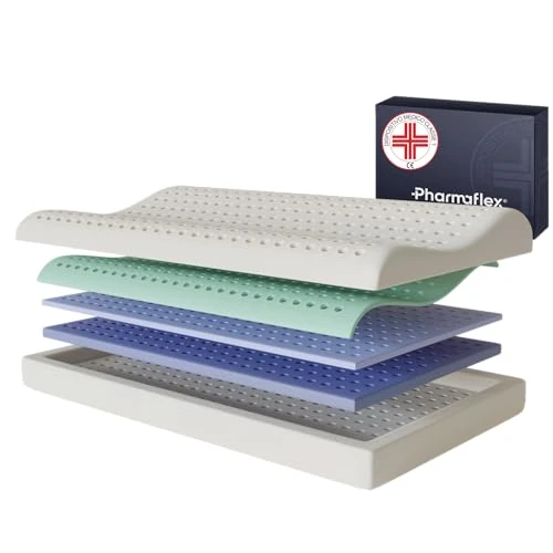 Pharmaflex Almohada Cervicales y Cuello Ortopédica de Memory Foam con Sistema de 5 Capas – Almohada Ergonómica para Dormir de Lado, Boca Arriba y Boca Abajo, Transpirable y Antialérgica
