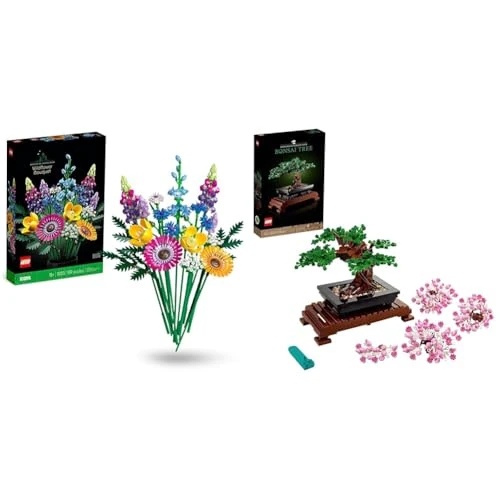 LEGO 10313 Icons Wildblumenstrauß-Set & 10281 Icons Bonsai Baum, Kunstpflanzen-Set zum Basteln für Erwachsene, Zimmerdeko, Geschenkidee, Botanik-Kollektion, Home Deko
