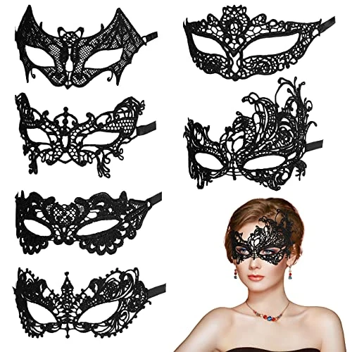 Aomig Lot de 6 masques vénitiens Mardi Gras pour bal masqué en dentelle homme et femme