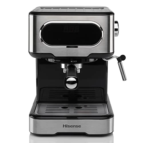 Offre limitée : Hisense, HESCM15DBK, Machine à expresso manuelle, moulue et compatible avec dosettes ESE 44 mm, Mousseur à lait automatique et manuel, pression 15 bar, écran tactile, 1100W, Silver, 27,4 x 30 x 27,2 de 144.88 EUR à 144.88 EUR (remise 0%)
