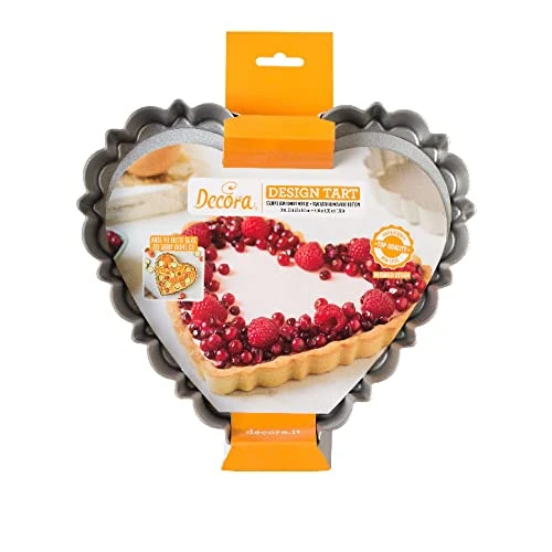 Decora 0075056 - Molde de tarta con fondo móvil de 25 x 23 x 3 cm de altura, de acero antiadherente, corazón, para desmoldar dulces fácilmente, diseño profesional registrado, patentado
