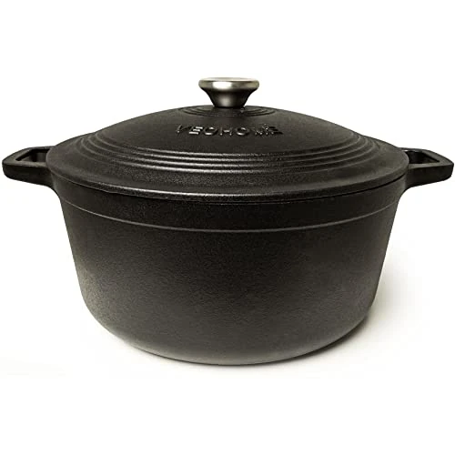 Offerta a tempo: Casseruola in Ghisa Smaltata VeoHome Nero Opaco 6L Ø28cm, Cocotte Ultra Resistente, Pentola Compatibile Induzione/Gas/Forno, Cottura Omogenea, Fornello Sapori Autentici, Coperchio a Rilievo - 0.00% da 66.99 € a 66.99 €
