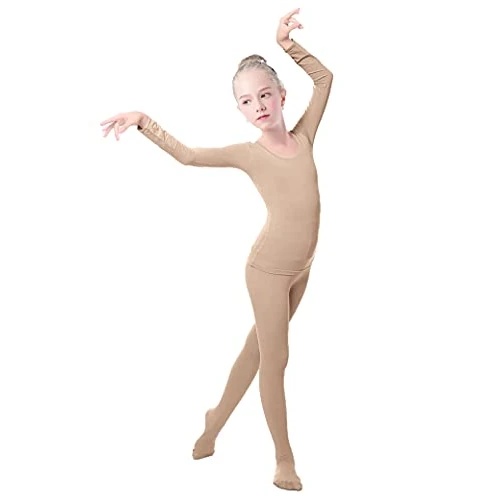 Lovdaswi Set termico per bambine, top e pantaloni, strato base per danza, Nude, X-Large
