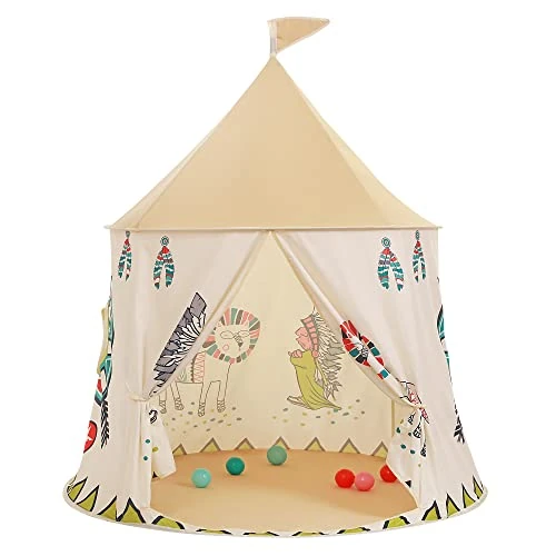 Kids Play Tent Pop-up Indian Tent Tipi Princess prince Castle Play Tent EN71 ASTM Certified Indoor Outdoor Portable Playhouse Boys & Girls Birthday Gift