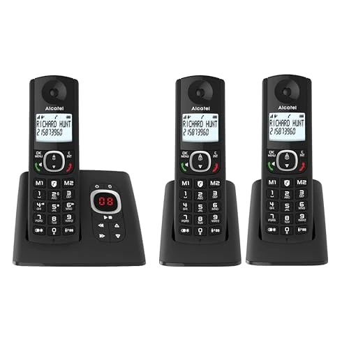 Alcatel F530 Voice Trio, draadloze telefoon met antwoordapparaat en 3 handsets, oproepblokkering en handsfree-functie, zwart