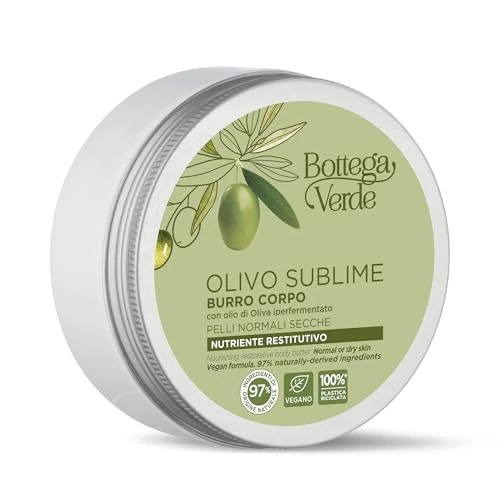 Offerta a tempo: Bottega Verde - Burro Corpo Nutriente Restitutivo, 150 ml, con Olio di Oliva Iperfermentato, Burro di Cacao e di Karitè, Azione Nutriente e Emolliente, per Pelli Normali o Secche - 46% da 22.00 € a 11.99 €