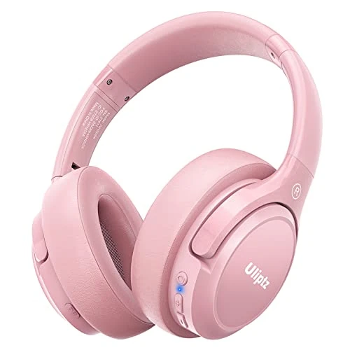 Uliptz Casque Bluetooth avec Microphone, 65 Heures de Lecture, 6 Modes de Son égaliseur, Casque stéréo HiFi sans Fil, Casque Bluetooth 5.3 Pliable léger pour Voyage/Téléphone Portable/TV/PC (Rose)