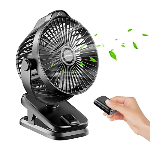 Offerta a tempo: 8000 mAh USB Ventilatore da tavolo piccolo con clip, telecomando, display a LED, 5 velocità 360° Rotante, portatile ventilatore a batteria ricaricabile, silenzioso mini fan per ufficio casa campeggio - 0.00% da 29.99 € a 29.99 €