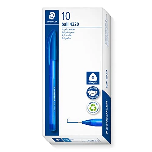 Offre limitée : Staedtler 4320 F-3 Lot de 10 stylos à bille triangulaires, couleur d'écriture : bleu, largeur de ligne F environ 0,7 mm, pour une écriture détendue, 10 stylos à bille bleus dans un étui en carton de 6.83 EUR à 6.83 EUR (remise 0%)