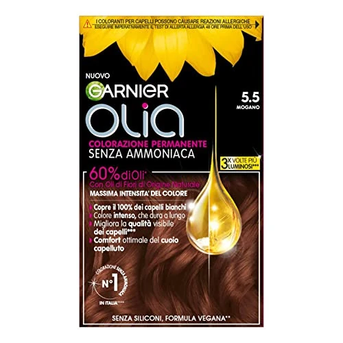 Garnier Olia - Tinte permanente para el pelo, sin amoniaco, con aceites florales de origen natural, fórmula vegana, caoba