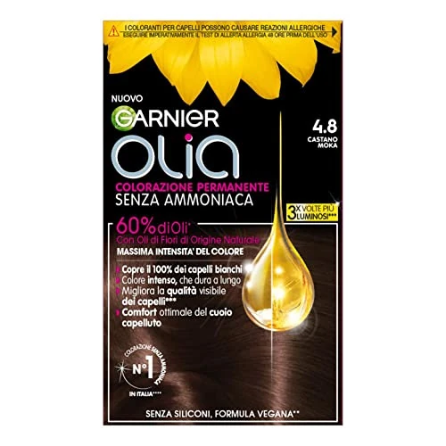 Offerta a tempo: Garnier Olia Tinta Capelli, Colorazione Permanente Senza Ammoniaca, Formula Vegana, Castano Moka - 75.32% da 33.96 € a 8.38 €