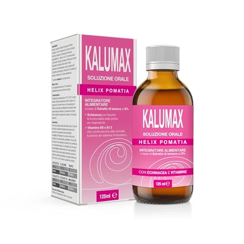 Kalumax Sciroppo Tosse Adulti e Bambini 125 ml Fluidificante Mucolitico Sciroppo Tosse Secca e Grassa, Catarro e Mal di Gola Con Estratto Di Lumaca, Echinacea e Vitamine Azione Lenitiva Gusto Lampone