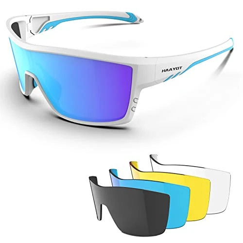 Oferta limitada: Gafas de ciclismo polarizadas para hombres y mujeres, gafas de sol deportivas con 5 lentes TR90, montura MTB, gafas de bicicleta de montaña, correr, pescar, senderismo, blanco brillante y azul hielo de 24.45 EUR a 24.45 EUR (ahorro 0%)
