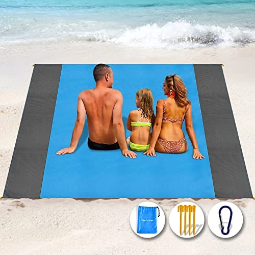 Offerta a tempo: Henrycares Coperta da Spiaggia 250 x 200 cm Impermeabile, Tappetino da Spiaggia Stuoia Spiaggia Antisabbia, Grande Telo Spiaggia per 5-8 Persone Campeggio, Escursionismo, Picnic (Blu) - 33% da 14.99 € a 9.99 €