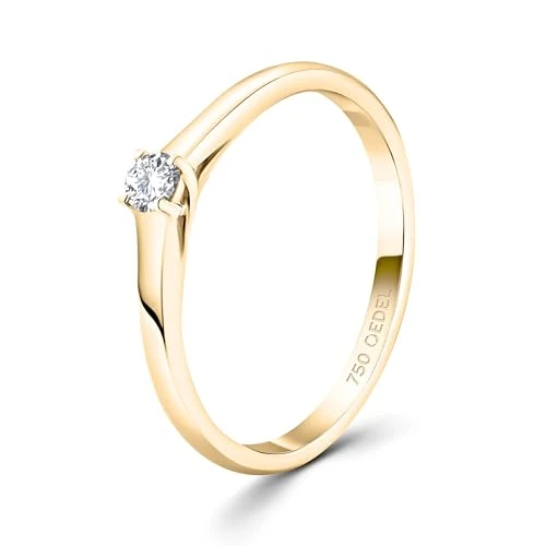 Tijdelijke aanbieding: EDELIND 0,10 karaat gouden diamanten ring, diamanten ring, geelgoud 750, Ø 52 mm, verlovingsring, gouden ring dames 750 echt goud, Valentijnscadeaus voor vrouwen, ring dames met geschenkverpakking van 840.99 € naar 840.99 € (0.00% k