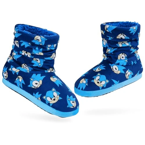 Sonic The Hedgehog Pantofole Bambino A Stivaletto - Ciabatte Bambino Invernali Antiscivolo Interno in Pile 29-34 Regalo Per Gamer (Blu, 31-32 EU)