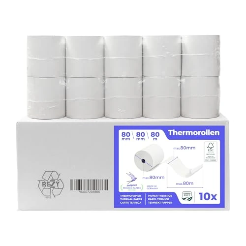 Offerta a tempo: SWIPARO® - Rotoli carta termica 80x80x12 - Rotoli Cassa 80x80 Termica Fiscale - Rotolo di carta termica per registratore di cassa fiscale 80mm x 80m x 12mm - [10x] - 0.00% da 29.99 € a 29.99 €