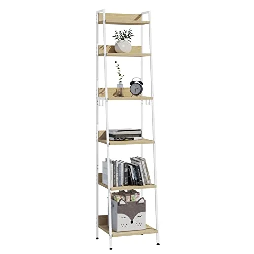 Offerta a tempo: WOLTU Libreria a 6 Ripiani, Scaffale con 4 Ganci Industriale, Scaffale a Scala in MDF e Metallo per Soggiorno, Cucina, Studio, Ufficio,Bianco, 41x36x187cm RGB30whe - 43% da 66.99 € a 37.99 €