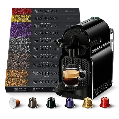 Nespresso Maschine INISSIA E 100 Kapseln – Inissia EN80B Kaffeemaschine von De'Longhi mit 100 Kapseln Kaffee Auswahl Italienische Inspiration, recycelbar, Originallinie