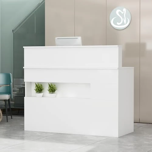 Offerta a tempo: Banco reception con luce e cassetti, reception in bianco — 10% da 363,99 € a 327,59 €