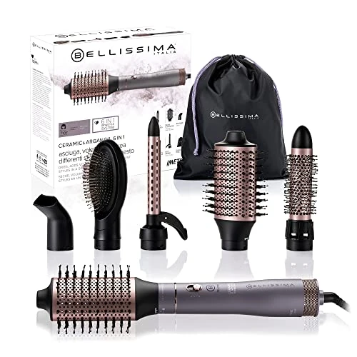 Offerta a tempo: Bellissima Imetec Ceramic e Argan Oil 6 in 1, Spazzola ad Aria Calda, 6 Accessori, Tecnologia a Ioni, Spazzole Rivestite in Ceramica e Olio di Argan, Asciuga e Dona Volume, Colpo Aria Fredda, 1000 W - 42% da 89.99 € a 51.99 €