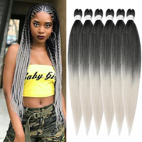 Offerta a tempo: ShowJarlly Pre-Stretched Braid Capelli Meche per Trecce Africana 30 Pollici 6 Pacchetti Yaki Texture Estensioni Capelli Sintetici Soft Easy Braid Professional Hair 1B Silver - 67.49% da 25.99 € a 8.45 €