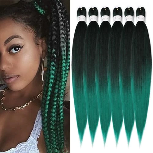Offerta a tempo: ShowJarlly - Trecce di capelli pre-stirati, in fibra sintetica, morbide, senza nodi, extension per capelli, con acqua calda, 76,2 cm, T1B/verde - 0.00% da 25.99 € a 25.99 €