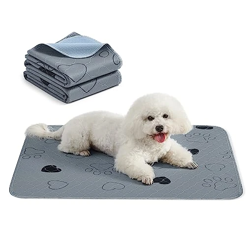Feandrea Puppy Pads Zmywalne, wielokrotnego użytku maty dla psów, 91 x 86 cm, zestaw 2 sztuk, M, toaleta dla psów, szczelne, antypoślizgowe, superchłonne, szare PTD034G01