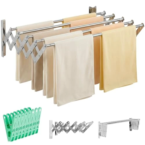 Zeitlich begrenztes Angebot: JUPPLIES Wand-Wäscheständer Ausziehbar 100 cm – Klappbarer Wäscheständer zur Wandmontage Innen & Außen – 5 Edelstahlstangen, Einfache Montage, Inklusive Wäscheklammern von 31.99 € auf 31.99 € (0.00% Rabatt)