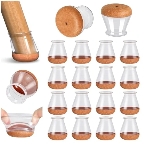 Chair Leg Caps, Small, Silicone Chair Leg Protectors, Round, Protective Caps for Chair Legs with Wrapped Felt, Felt Gliders for Chairs, Pack of 16 (Fit: 14–18 mm)