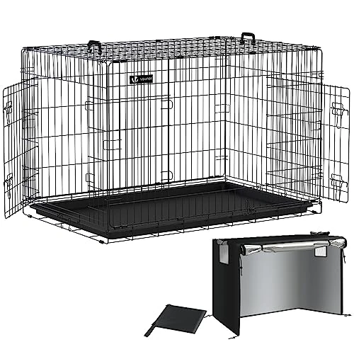 Oferta limitada: VOUNOT® Jaula para Perros de Alambre Metálico de 2 Puertas, Caja para Perros con Cubierta, Perrera Plegable Bandeja de Plástico Extraíble y Asa de Transporte, 122x75x81cm, Negro de 99.99 € a 72.43 € (ahorro 28%)