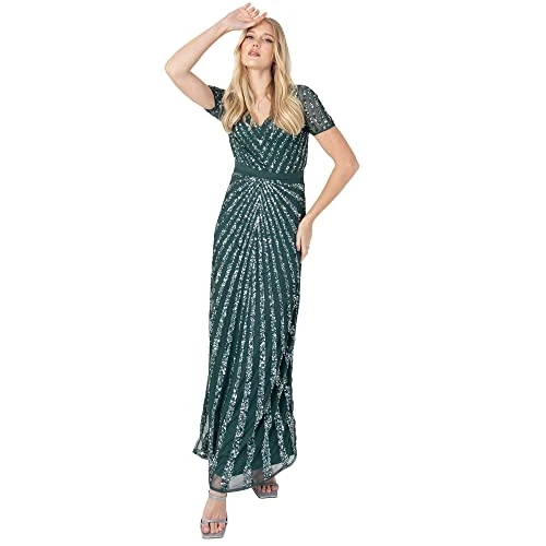 Offerta a tempo: Maya Deluxe Maya Deluxe Abendkleid Pailletten Maxi Abendkleid Elegant für Hochzeit V-Ausschnitt A-linien-schnitt Brautjungfernkleid, Vestito da Damigella d'Onore da Donna, Emerald Green, - 14% da 160.00 € a 138.12 €