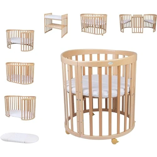 Offerta a tempo: waldin Lettino Bebè Ovale 7in1, Materasso e Ruote, con Ripiano, Naturale - 0.00% da 589.00 € a 589.00 €