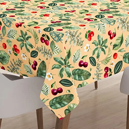 Offerta a tempo: Encasa XO Tovaglia stampata in poliestere, coperchio del tavolo in twill, acqua replica, lunghezza 140x180 cm per 4 to 6 Seater tavolo da pranzo rettangolare Lavabile in lavatrice - Ciliegia - 40% da 23.09 € a 13.85 €