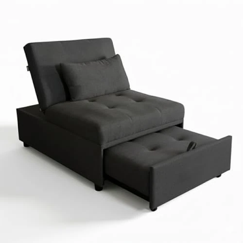 Tijdelijke aanbieding: Ruimtebesparende bank voor eenpersoonsbed, met afneembaar kussen, Klick-Clac, uittrekbaar, van stof, chaise longue voor volledige ontspanning, 191 x 79 x 90 cm, donkergrijs van 279.90 EUR naar 279.90 EUR (korting 0%)