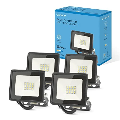 Garza - Verpakking met 4 ledspots, 10 W, 860 lumen, koud licht, 6500 K, waterdicht (IP65) voor huis, tuin, terras, garage, erf