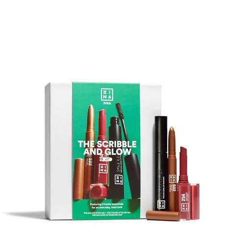 Offerta a tempo: 3INA MAKEUP - The Scribble and Glow Kit - Set Trucco - The 24h Eye Stick 532 + The Color Lip Glow 254 + The 24h Level Up Mascara 900 - Ombretto Bronzo+ Roseetto Rosa + Mascara - Vegan - Cruelty Free - 36% da 39.95 € a 25.73 €