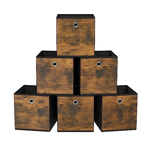 Offerta a tempo: SONGMICS Scatole Portaoggetti, Set di 6 Contenitori con Manico, in Tessuto Oxford e Tessuto Non Tessuto, 33 x 33 x 33 cm, per Scaffali a Cubo, Pieghevoli, Marrone Vintage e Nero RFB133B01 - 53% da 42.99 € a 20.18 €