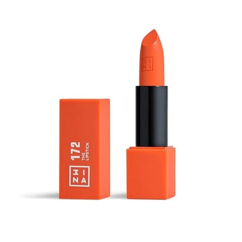3INA MAKEUP - The Lipstick 172 - Vivo Naranja - Labial Cremoso - Barra de Labios Mate con Vitamina E y Manteca de Karité de Alta Pigmentación con Olor a Vainilla - Vegan - Cruelty Free