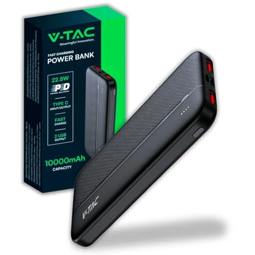Offerta a tempo: V-TAC Power Bank 10000 mAh con Ricarica Rapida PD 22.5W - PowerBank Batteria Esterna Sottile con Porta USB Type-C e 2 Porte USB-A - Compatibile iPhone, iPad, Samsung, iPad, Xiaomi - Nero - 0.00% da 8.08 € a 8.08 €