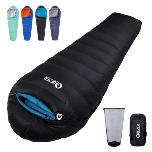 Oferta limitada: QEZER [Plumón] Saco de Dormir 0 Grados [-28℃~8℃] Saco de Dormir de Invierno 1kg/1.5kg Relleno de plumón - Adultos y niños-Sleeping Bag para Camping, Senderismo y Acampada (Negro 0℃) de 135.99 € a 115.59 € (ahorro 15%)